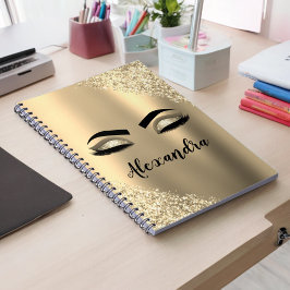 Guld Glitter Gnistra Eyelash Monogram Namn Anteckningsbok