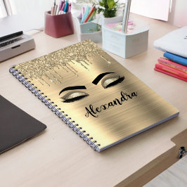 Guld Glitter Gnistra Eyelash Monogram Namn Anteckningsbok