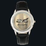 Guld Glitter Gnistra Eyelash Monogram Namn Armbandsur<br><div class="desc">Guld Faux Foil Metallic Gnistra Glitter Brushed Metall Monogram Namn och initiala Eyelash (Lash),  Eyelash Extensions och Ögon Makeup Watch. Det gör perfekten söt 16-årsjubileum,  bröllop,  möhippa,  årsdag,  babydusch eller bachelorette-festgåva till någon som dekorerar hennes rum i trendiget coola stil.</div>
