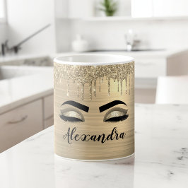 Guld Glitter Gnistra Eyelash Monogram Namn Kaffemugg