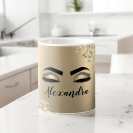 Guld Glitter Gnistra Eyelash Monogram Namn Kaffemugg