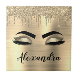 Guld Glitter Gnistra Eyelash Monogram Namn Kakelplatta