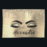 Guld Glitter Gnistra Eyelash Monogram Namn Kökshandduk<br><div class="desc">Guld Faux Foil Metallic Gnistra Glitter Brushed Metall Monogram Namn och initial Eyelash (Lash),  Eyelash Extensions och Ögon Kitchen Towel. Utformningen gör perfekten söt 16-årsjubileum,  bröllop,  möhippa,  årsdag,  babydusch eller bachelorette-festgåva till någon som tittar för ett trendig coola stil.</div>