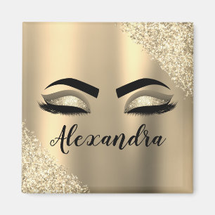 Guld Glitter Gnistra Eyelash Monogram Namn Magnet