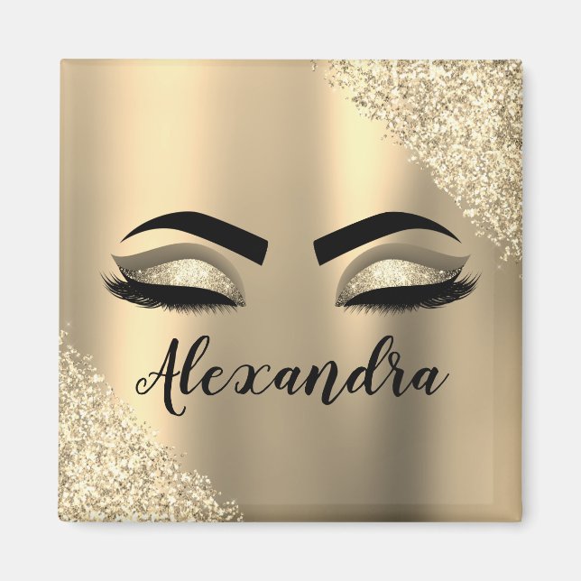 Guld Glitter Gnistra Eyelash Monogram Namn Magnet (Framsidan)