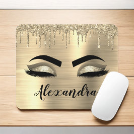 Guld Glitter Gnistra Eyelash Monogram Namn Musmatta