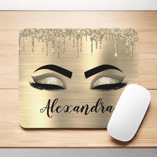 Guld Glitter Gnistra Eyelash Monogram Namn Musmatta (Skapare uppladdad)