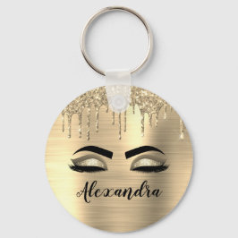 Guld Glitter Gnistra Eyelash Monogram Namn Nyckelring