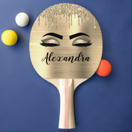 Guld Glitter Gnistra Eyelash Monogram Namn Pingisracket