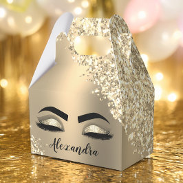 Guld Glitter Gnistra Eyelash Monogram Namn Presentaskar