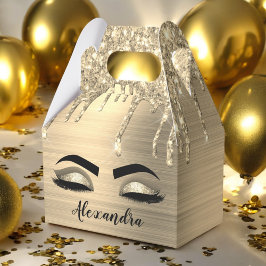 Guld Glitter Gnistra Eyelash Monogram Namn Presentaskar