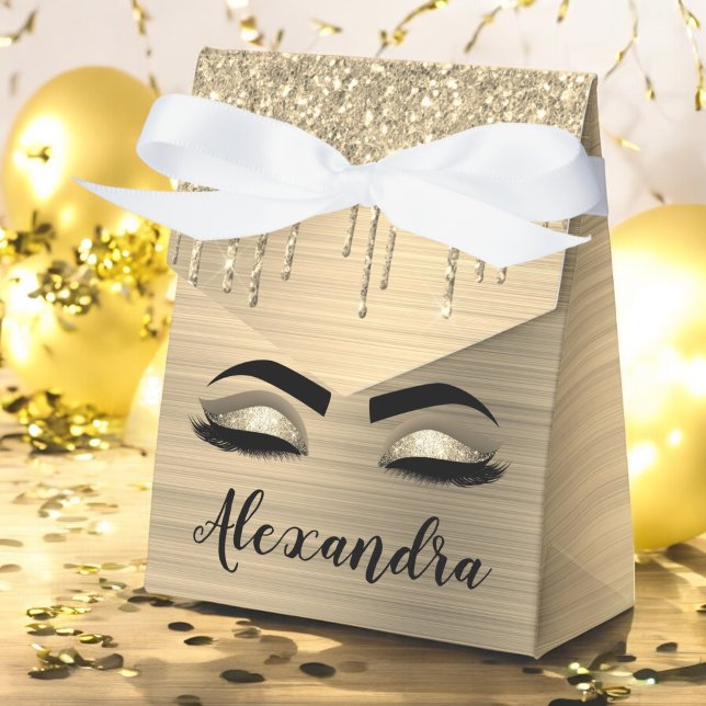 Guld Glitter Gnistra Eyelash Monogram Namn Presentaskar (Skapare uppladdad)