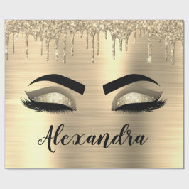 Guld Glitter Gnistra Eyelash Monogram Namn Presentpapper