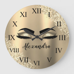 Guld Glitter Gnistra Eyelash Monogram Namn Stor Klocka
