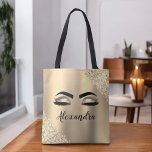 Guld Glitter Gnistra Eyelash Monogram Namn Tygkasse<br><div class="desc">Guld Faux Foil Metallic Gnistra Glitter Brushed Metall Monogram Namn och initial Eyelash (Lash),  Eyelash Extensions och Ögon  Rosa Makeup Bag. Kudden gör perfekten söt 16 födelsedag,  bröllop,  möhippa,  årsdag,  babydusch eller bachelorette-festgåva till någon som dekorerar hennes rum i ett trendig coola stil.</div>