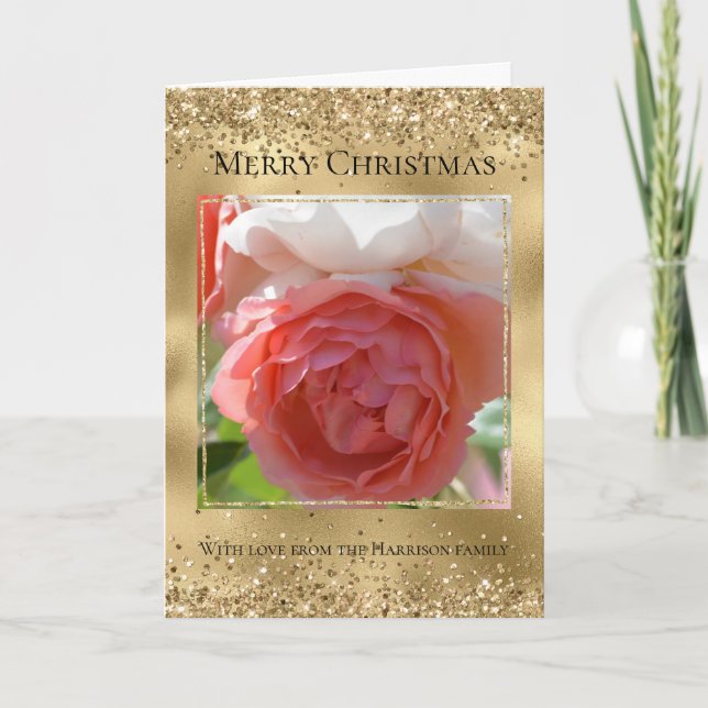 Guld Glitter Gnistra Glam Personlig Photo Kort (Framsida)