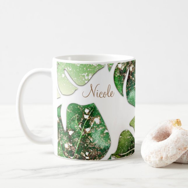 Guld Glitter Gnistra Glam Tropiska Blad Sommar Kaffemugg (Med munk)