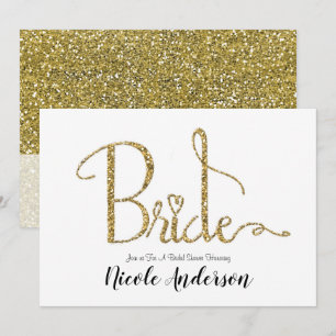Guld Glitter Gnistra Modern Brud Bröllopsfest Inbjudningar