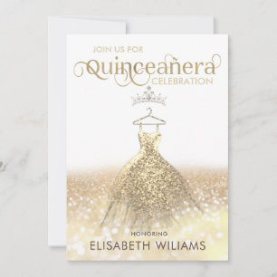 Guld glitter gnistra: ombre tiara Quinceañera Inbjudningar