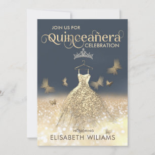 Guld glitter gnistra: ombre tiara Quinceañera Inbjudningar