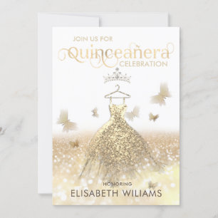 Guld glitter gnistra: ombre tiara Quinceañera Inbjudningar
