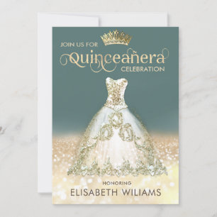Guld glitter gnistra: ombre tiara Quinceañera Inbjudningar