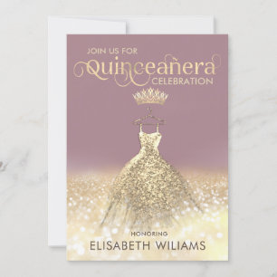Guld glitter gnistra: ombre tiara Quinceañera Inbjudningar