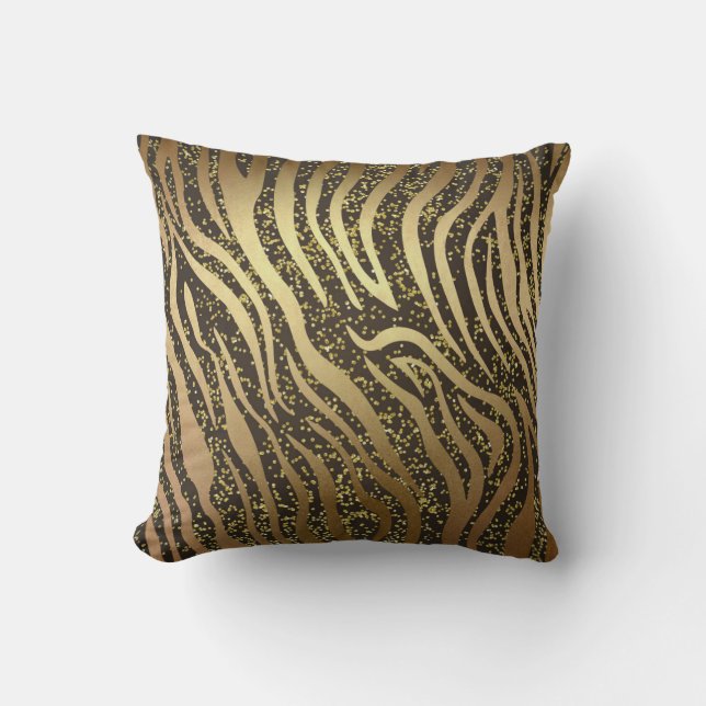 Guld Glitter Gnistra Zebra Jungle Safari Glam Kudde (Framsida)