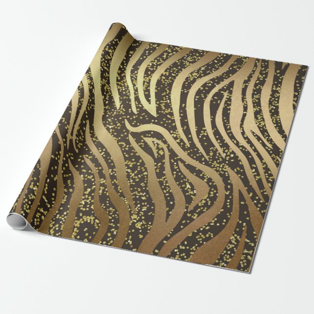 Guld Glitter Gnistra Zebra Jungle Safari Glam Presentpapper (Utrullad)