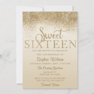 Guld Glitter Gnistrande Sweet 16 Födelsedag Inbjudningar