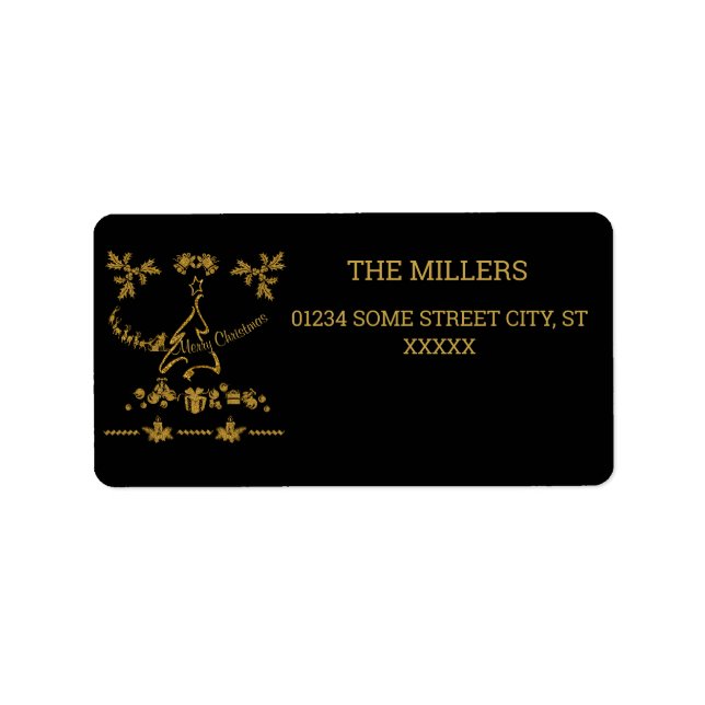 Guld Glitter God jul, Jultomten, Adressetikett (Framsidan)