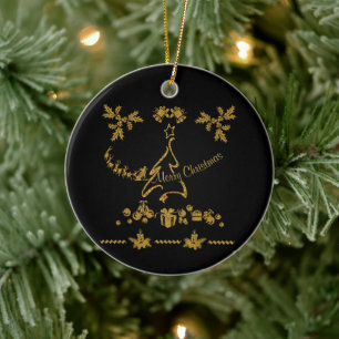 Guld Glitter God jul, Jultomten, Julgransprydnad Keramik