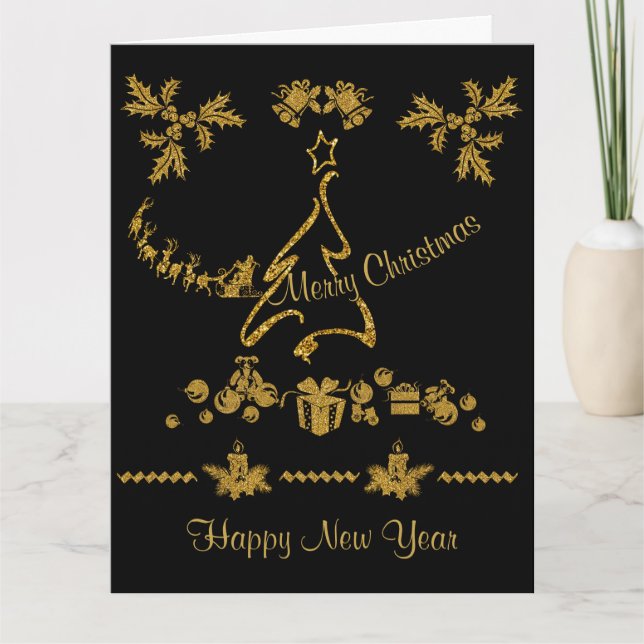 Guld Glitter God jul, Jultomten, Kort (Framsida)