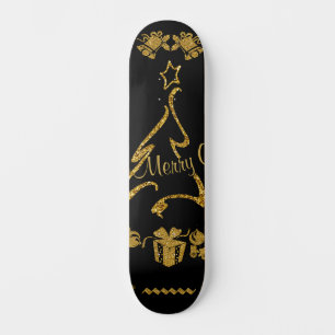 Guld Glitter God jul, Jultomten, Mini Skateboard Bräda 18,5 Cm