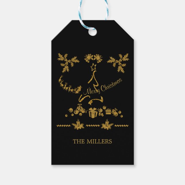 Guld Glitter God jul, Jultomten, Presentetikett (Framsidan)