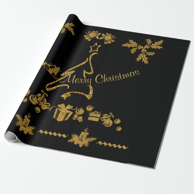 Guld Glitter God jul, Jultomten, Presentpapper (Utrullad)