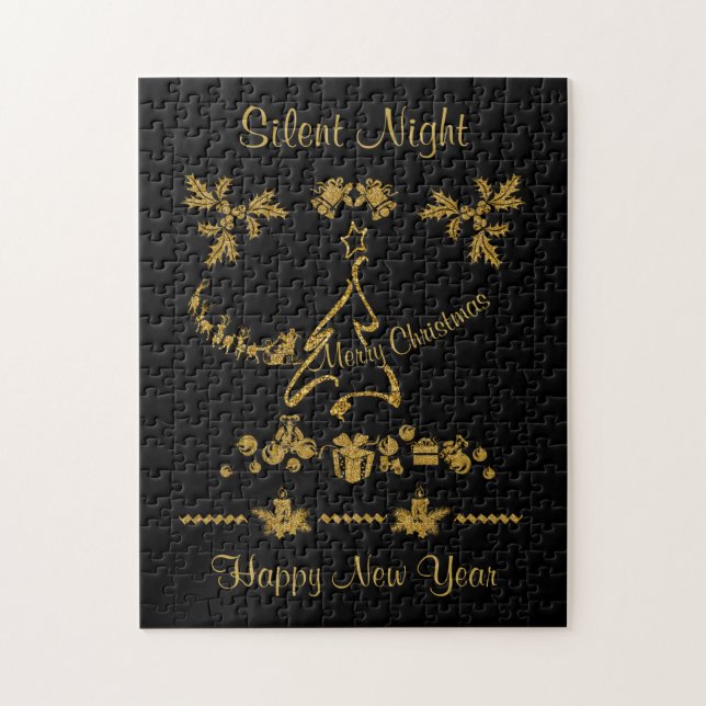 Guld Glitter God jul, Jultomten, Pussel (Vertikal)