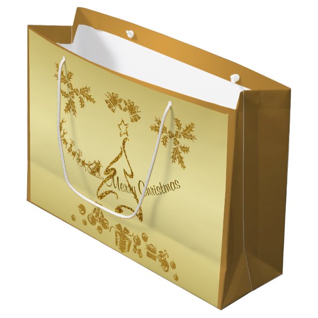 Guld Glitter God jul, Jultomten vid guld (Framsidan Vinklad)