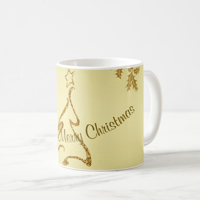 Guld Glitter God jul, Jultomten vid guld Kaffemugg (Framsida höger)