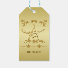 Guld Glitter God jul, Jultomten vid guld Presentetikett