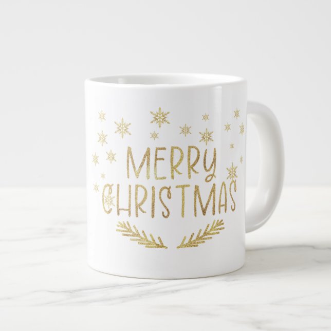 Guld Glitter God jul Snowflake Photo Mugg Jumbo Mugg (Framsida höger)