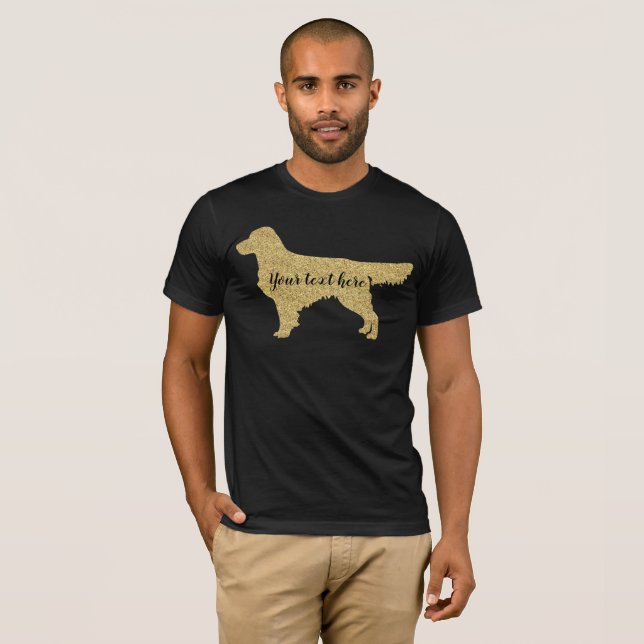Guld Glitter Golden Retriever | Din text här T Shirt (Hel framsida)