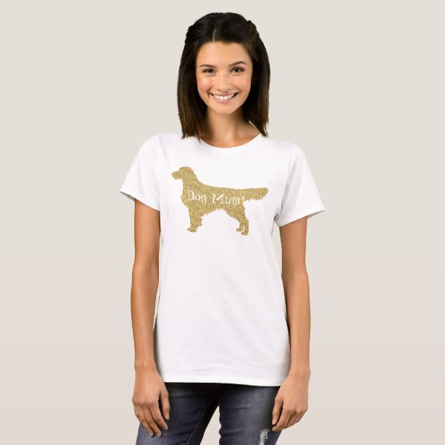 Guld Glitter Golden Retriever | HUND MORSA T Shirt (Hel framsida)