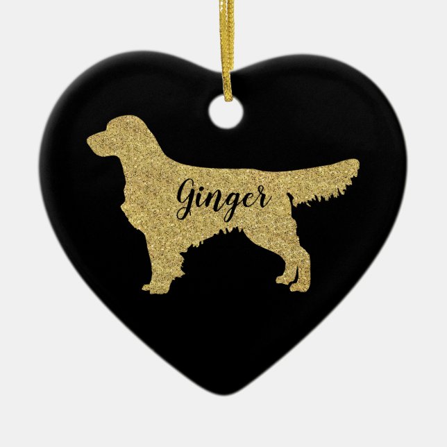 Guld Glitter Golden Retriever jul Ornament (Framsidan)