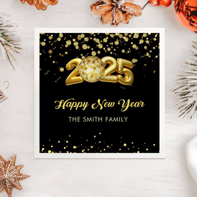 Guld Glitter Gott nytt år 2025 Napkins Pappersservett (Skapare uppladdad)