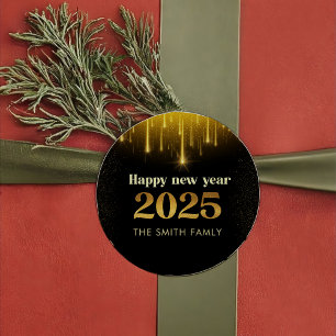 Guld Glitter Gott nytt år 2025 Sticker Runt Klistermärke