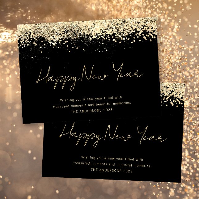 Guld Glitter Gott nytt år Julkort (Skapare uppladdad)