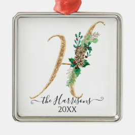 Guld Glitter Gräs Cone Holly jul Monogram H Julgransprydnad Metall