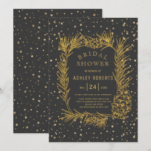 Guld glitter gräs grått vintermöhippa i inbjudningar