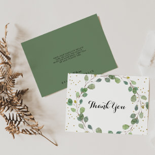 Guld Glitter Greenery Calligraphy Flat Bröllop Tack Kort